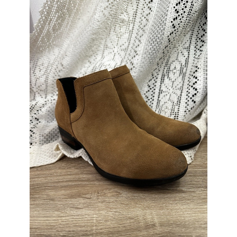 Sorel Lolla Camel Brown Cut-Out Suede Bootie Women's 9.5 Slip On Cushioned Style